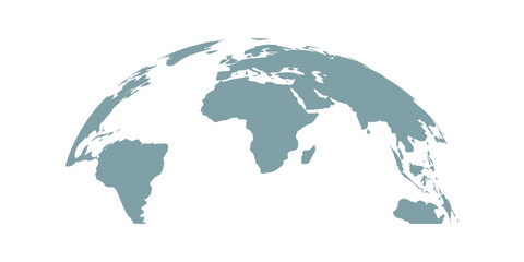 Curved World Map Silhouette showing half globe blue planet Earth, global business geography, worldwide international continents including Africa, Asia, Europe, America, and Australia.