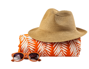 Summer vacation accessories with straw hat and sunglasses