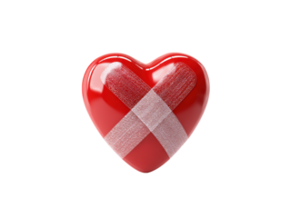 Shiny red heart with crossed bandages against black medical healing, Isolated, Png Transparent Background