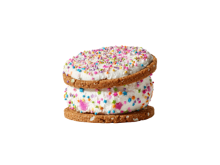 Frozen dessert cookie sandwich with colorful star sprinkles cream, Isolated, Png Transparent Background