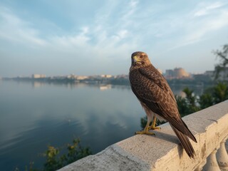 Bird perched by water