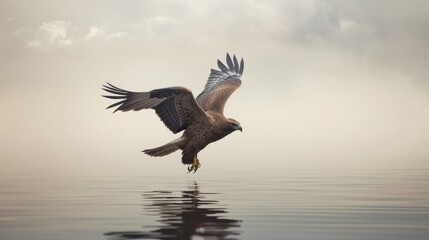Eagle soaring over calm waters
