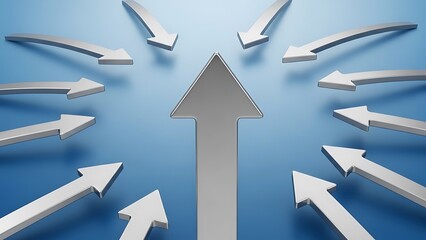 Multiple Arrows Pointing Upwards on Blue Background