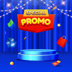 Special Promo Sale Banner with 3D Podium and Discount Elements
