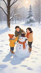 A Family of Three Enjoying Snowy Fun