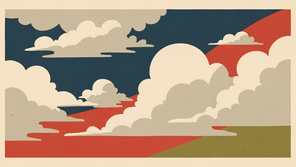 Vibrant cloudscape with red river and green landscape