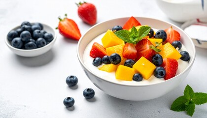 Healthy Yogurt Bowl With Fresh Berries And Mango