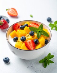 Healthy Yogurt Bowl With Fresh Berries And Mango