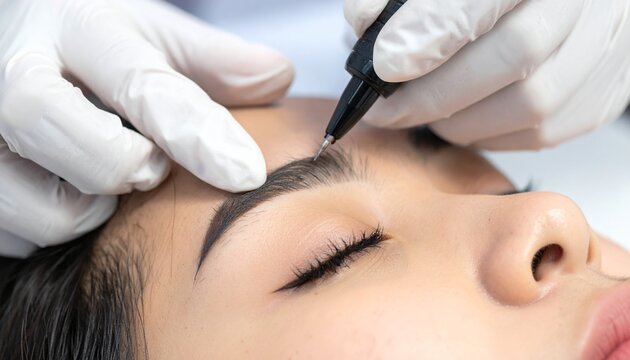 Cosmetologist Applying Permanent Makeup to Eyebrow