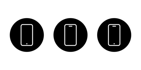 Smartphone outline icon set in black circle. Mobile phone line symbol. Cellphone device sign