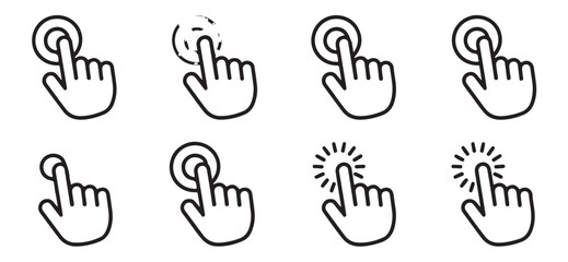 Hand cursor clicking icons set isolated on white background touch screen finger pointer vector signs