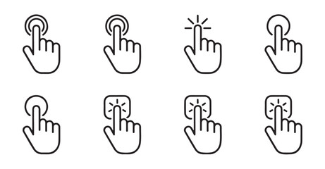 Finger touch screen cursor icons set vector hand clicking pointer symbols for web mobile app design