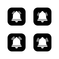 Notification bell icon set in black square. Alarm, reminder, and alert symbol