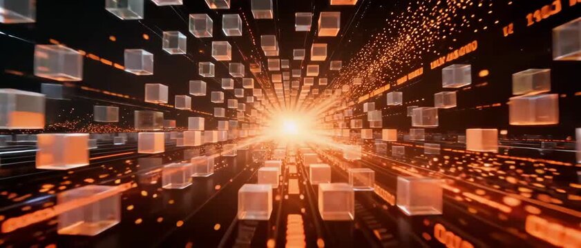 Illuminated Tunnel of Data Cubes Reflecting a Bright Future of Innovation and Technology