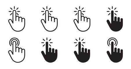 Fototapeta premium Collection of eight different style hand cursors indicating tap or click action on digital devices