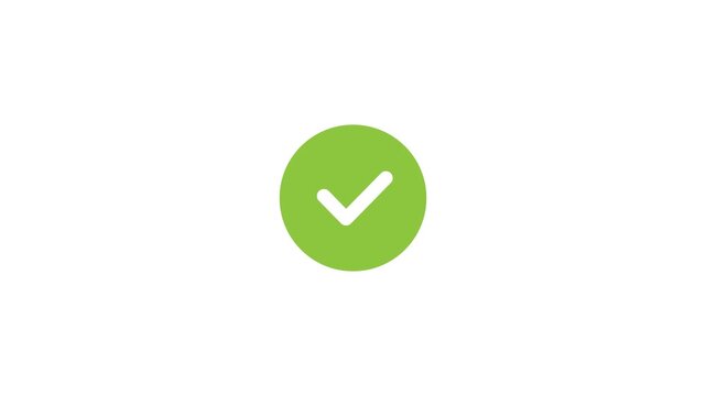 4K animation of Green Check Mark Icon Denoting Approval, Validation, and Successful Completion