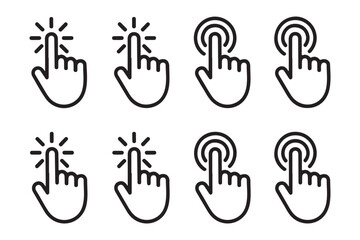 Fototapeta premium Set of clicking hand cursor icons pointer finger pressed button on white background vector