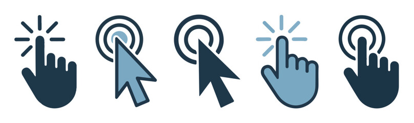 Obraz premium Digital cursor pointer and hand click icons set for mobile app interface and computer web navigation