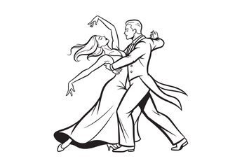 Obraz premium Vector illustration of a couple dancing together, Silhouette