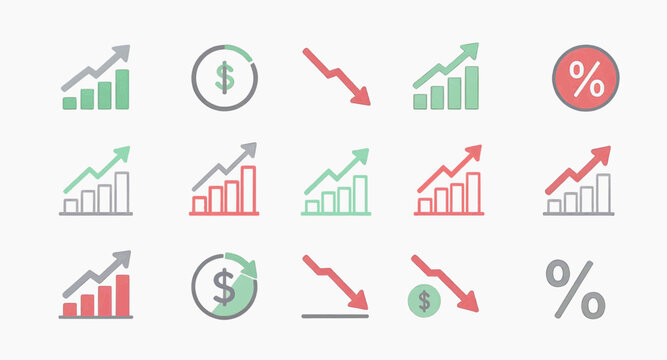 Increase and Decrease Business Growth Icon Set Vector Illustration