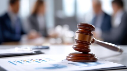 Gavel on documents with people in background