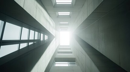 Fototapeta premium Architectural Light and Shadow: A Concrete Atrium