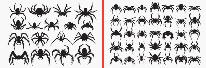 spider silhouettes vector, spider clipart, arachnid svg, creepy insect illustration, halloween spider graphics, black spider silhouettes, horror vector art, spider shape design, spider collection, spi © Geetaroy