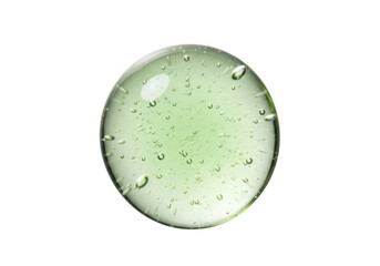 A green gel or serum with bubbles on a transparent background