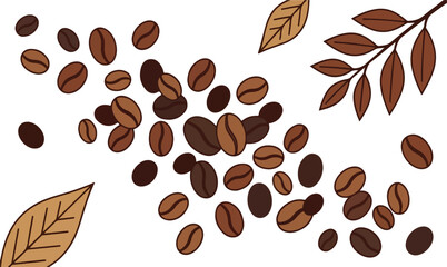 Obraz premium Roasted Coffee Beans and Dried Leaves Illustration - Decorative Cafe and Caffeine Theme Background
