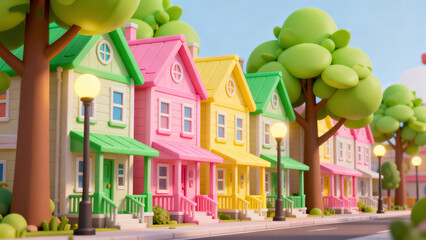 Cartoon-style Colorful Warm Town House Landscape