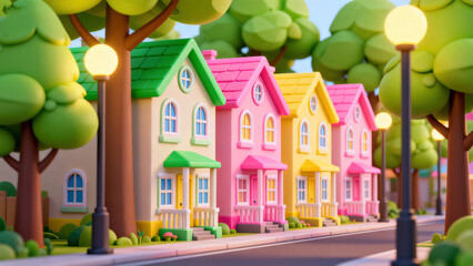 Cartoon-style Colorful Warm Town House Landscape