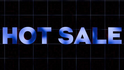 Hot Sale Text with Blue Metallic Letters on Black Grid Background