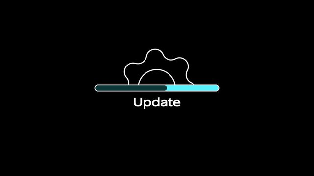 Software Update Progress Bar icon with Gear Icon on Dark Background. white color setting and update icon animate