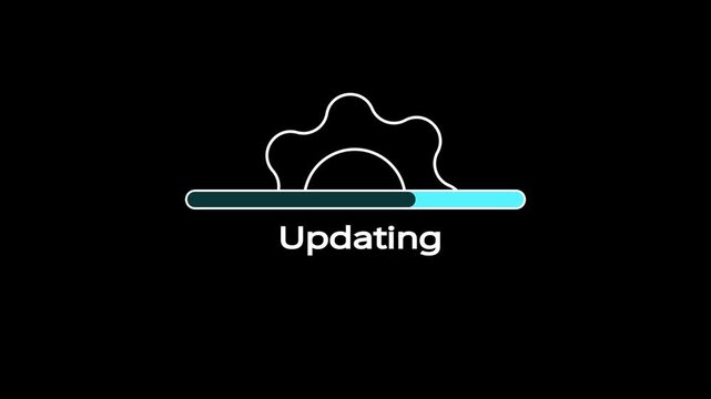 Software Update Progress Bar icon with Gear Icon on Dark Background. white color setting and update icon animate