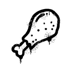 Fried chicken leg icon in spray paint graffiti style with grunge drips
