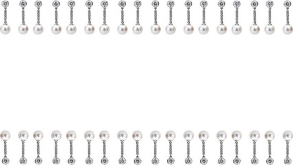 Symmetrical Composition of Lustrous Pearl and Silver Studs Neatly Arranged in Two Parallel Rows, Creating a Balanced and Harmonious Border Design on a Crisp White Background
