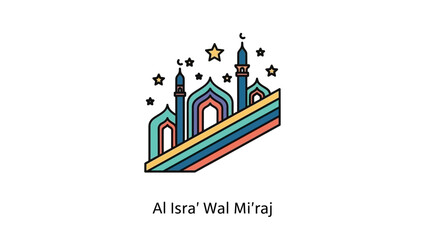 Colorful Mosque Illustration for Al Isra Wal Miraj Celebration.