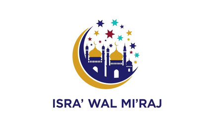 Isra Wal Miraj Celebration Design with Mosque and Crescent Moon.