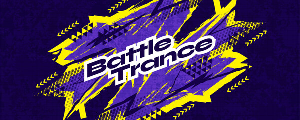 Energetic Abstract Background with Purple and Yellow Grunge Brush Strokes with Halftone Pattern. High Energy Background for Sports Event Banner or Poster Design
