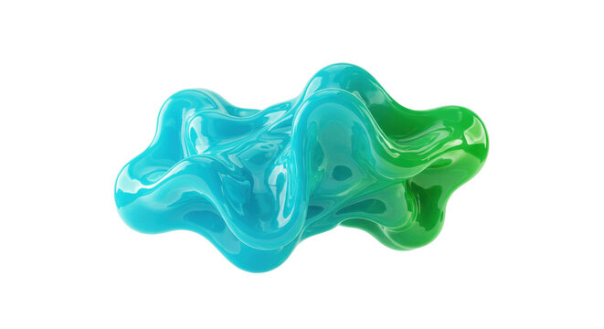 Hyper-detailed luminous abstract fluid form suggesting rapid energy transmission, volumetric lighting, rendered in electric cyan and green gradient on white, Concept of sophisticated future