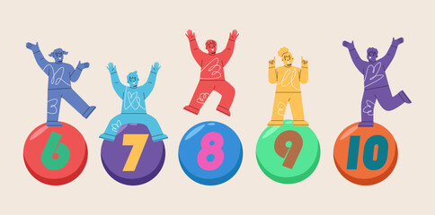 Happy boy and girl standing on number. Colorful vector illustration