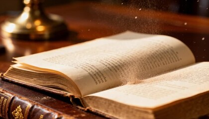 slow motion cinematic scene of an antique book with pages gently turning perfect for international day of education