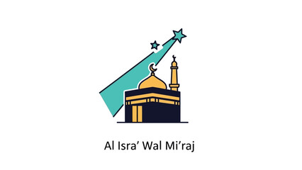 Naklejka premium Al Isra Wal Miraj Kaaba Mosque with Star and Light Trail.