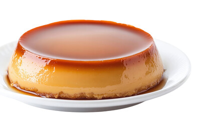 A plate of dessert with a brown sauce on top, isolated on a transparent background