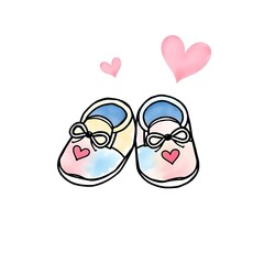 pair of baby shoes watercolor illustration