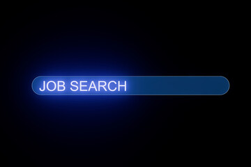 Neon job search button glowing in a dark background signifies opportunities