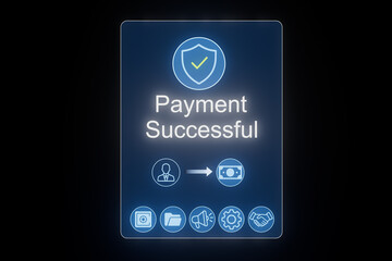 Fototapeta premium Payment confirmation screen shows success in a digital transaction with visual icons