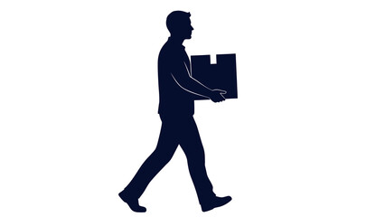 Dynamic silhouette illustration of a man carrying a cardboard box, representing efficient package delivery, moving services, and logistics solutions for various business applications