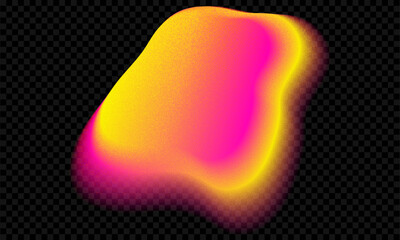 Gradient aura shape in pink and yellow color. Abstract blur and noise texture with sunset gradation palette. Neon grainy y2k icon. Iridescent figure on black transparent background. Fluorescent ombre