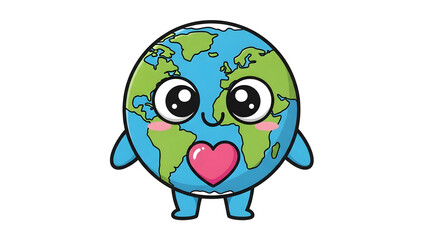 Cute Earth Character With Heart
